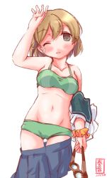 Rule 34 | 10s, 1girl, blonde hair, blush, highres, kanon (kurogane knights), kantai collection, md5 mismatch, oboro (kancolle), one eye closed, resized, simple background, solo, swimsuit, undressing