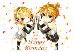 Rule 34 | 1boy, 1girl, ayano (irodori), birthday, blonde hair, brother and sister, child, collar, detached sleeves, highres, kagamine len, kagamine len (append), kagamine rin, kagamine rin (append), siblings, twins, vocaloid, vocaloid append