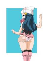 Rule 34 | 1girl, ass, ass grab, blue eyes, blue hair, blush, creatures (company), dawn (pokemon), from behind, game freak, hand on ass, highres, koutarosu, looking at viewer, looking back, nintendo, panties, pokemon, squeezing, underwear, upskirt