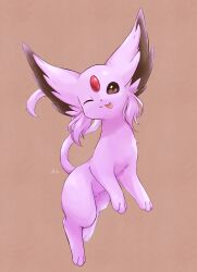 Rule 34 | artist request, creatures (company), espeon, forehead jewel, game freak, gen 2 pokemon, nintendo, one eye closed, pokemon, pokemon (creature), sidelocks, simple background, smile, solo, tongue, tongue out, wink