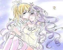 Rule 34 | 2girls, airen, ayase eli, blonde hair, blush, carrying, couple, embarrassed, highres, long hair, looking at another, love live!, love live! school idol project, multiple girls, ponytail, princess carry, purple hair, simple background, sketch, tears, tojo nozomi, white background, yuri