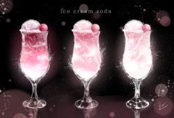 Rule 34 | awanagiee, cherry, cup, drink, drinking glass, english text, food, food focus, fruit, glass, highres, ice cream, ice cream float, no humans, original, scenery, signature, still life