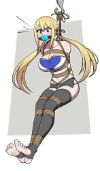 Rule 34 | 1girl, ball gag, bdsm, bondage, bound, breasts, cleavage, fairy tail, gag, gagged, highres, jam-orbital, lucy heartfilia, rope, solo
