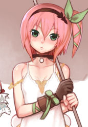 Rule 34 | 10s, 1girl, alternate eye color, alternate hair color, bad id, bad pixiv id, black neckwear, blush, choker, collarbone, doll, edna (tales), expressionless, folks (nabokof), gloves, green eyes, hairband, mormo, normin (tales), pink hair, short hair, side ponytail, single glove, solo, tales of (series), tales of the world radiant mythology, tales of zestiria, umbrella