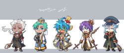 Rule 34 | 5boys, ahoge, aqua hair, arch bishop (ragnarok online), asymmetrical hair, beard, biretta, black coat, black footwear, black gloves, black headwear, blood, bloody weapon, blue-framed eyewear, blue coat, blue eyes, blue hair, blush, boots, brown pants, chibi, choker, cigarette, closed mouth, club, club (weapon), coat, commentary request, copyright name, cropped jacket, crosier, cross, cross necklace, crown, dark-skinned male, dark skin, dated, dual wielding, earrings, eric flay, expressionless, facial hair, fang, fingerless gloves, full body, glasses, gloves, gold trim, green eyes, hair between eyes, hat, high priest (ragnarok online), holding, holding staff, holding weapon, jacket, jewelry, large cross, layered clothes, long sleeves, looking at viewer, mace, masked, multicolored coat, multiple boys, necklace, official alternate costume, open clothes, open coat, open jacket, open mouth, pants, peaked cap, priest (ragnarok online), purple hair, ragnarok online, red coat, red eyes, shoes, short hair, signature, smile, smoking, spiked club, staff, two-tone coat, two-tone footwear, weapon, white coat, white footwear, white gloves, white hair, white jacket, white pants