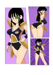 Rule 34 | 1girl, absurdres, armor, ass, black hair, blush, body switch, grabbing another&#039;s breast, breasts, breasts squeezed together, cameltoe, captain ginyu, chi-chi (dragon ball), cleavage, collarbone, cow, dragon ball, dragonball z, female focus, ginyu1992, grabbing, green-tinted eyewear, highres, long hair, looking at another, looking back, looking down, personality switch, scouter, smile, smirk, tagme, thighs, tinted eyewear