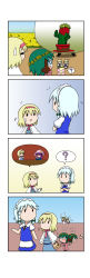 Rule 34 | 4girls, 4koma, = =, ?, absurdres, afterimage, alice margatroid, animal ears, blonde hair, blood, blue dress, book, bow, braid, cactus, capelet, comic, crescent, crescent hair ornament, crossed arms, day, dress, fairy wings, field, flat cap, flower, flower field, flying, flying sweatdrops, green hair, hair between eyes, hair bow, hair ornament, hair ribbon, hat, head wreath, highres, hong meiling, izayoi sakuya, kasodani kyouko, knife, lily white, long hair, long sleeves, looking at another, looking away, looking back, maid headdress, mob cap, multiple girls, o o, open book, open mouth, outdoors, outstretched arms, patchouli knowledge, picnic basket, pink dress, pink shirt, plant, potted plant, puffy short sleeves, puffy sleeves, purple hair, pushing, rakugaki-biyori, rapeseed blossoms, reading, ribbon, shaded face, shanghai doll, shirt, short hair, short sleeves, silent comic, silver hair, skirt, solid oval eyes, spoken character, spoken object, spoken question mark, spread arms, star (symbol), sweatdrop, touhou, tress ribbon, twin braids, white skirt, wings