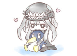 Rule 34 | 10s, 1girl, abyssal ship, bad id, bad pixiv id, bird, black gloves, boots, brown eyes, cannon, chibi, commentary request, failure penguin, gloves, headgear, heart, hug, hug from behind, jako (jakoo21), jitome, kantai collection, long hair, lowres, pale skin, penguin, seiza, sharp teeth, silver hair, sitting, solo, tears, teeth, turret, wo-class aircraft carrier
