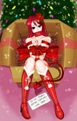 Rule 34 | absurdres, arashiv, bdsm, bondage, boots, bound, bow, box, christmas, christmas tree, demon girl, epis (king&#039;s raid), flower, gift, highres, in box, in container, king&#039;s raid, solo