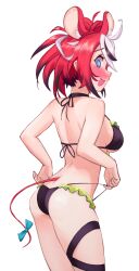 Rule 34 | 1girl, @ @, alpha transparency, animal ears, ass, back, bikini, black bikini, black choker, blue eyes, blush, bow, breasts, choker, colored tips, cowboy shot, embarrassed, frilled bikini, frills, from side, full-face blush, hakos baelz, halterneck, highres, hololive, hololive english, looking at viewer, medium breasts, mokuka noe, mouse ears, mouse girl, mouse tail, multicolored hair, nape, open mouth, profile, red hair, sideboob, sideways glance, solo, swimsuit, tail, tail bow, tail ornament, transparent background, underboob, virtual youtuber