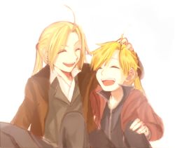 Rule 34 | 00s, 2boys, alphonse elric, blonde hair, brothers, edward elric, closed eyes, fullmetal alchemist, hand on another&#039;s head, male focus, minako (mdr), multiple boys, ponytail, siblings, sitting, smile