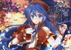 Rule 34 | 1girl, bad id, bad twitter id, blue eyes, blue hair, book, fire emblem, fire emblem: the binding blade, hat, holding, holding book, kero sweet, lilina (fire emblem), long hair, looking at viewer, nintendo, solo
