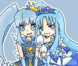 Rule 34 | 10s, 2girls, :3, blue eyes, blue hair, blush stickers, brooch, color connection, crown, cure marine, cure princess, happinesscharge precure!, heart, heart brooch, heartcatch precure!, jewelry, kurumi erika, long hair, magical girl, mini crown, multiple girls, nekocherry, precure, shirayuki hime, sweatdrop, tiara, trait connection, twintails