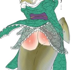Rule 34 | 1girl, alternate costume, ass, fins, head out of frame, japanese clothes, kimono, kurouba, lowres, mermaid, monster girl, obi, sash, solo, spanked, touhou, wakasagihime