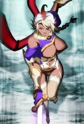Rule 34 | 10s, 1girl, absurdres, bikini warriors, breasts, dark elf, dark elf (bikini warriors), dark skin, elf, highres, large breasts, long hair, pointy ears, red eyes, solo, standing, stitched, third-party edit