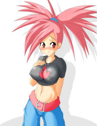 Rule 34 | blush, grabbing another&#039;s breast, breasts, cleavage, creatures (company), flannery (pokemon), game freak, grabbing, gym leader, impossible clothes, impossible shirt, nintendo, nipples, pokemon, shirt