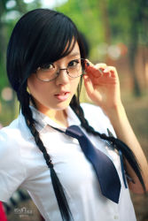 Rule 34 | adachi hana, asian, cosplay, glasses, photo (medium), school uniform, short twintails, twintails, yankee-kun to megane-chan