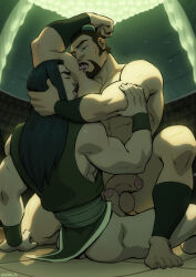 Rule 34 | 2boys, abs, armpit hair, armpits, avatar: the last airbender, avatar legends, bara, black hair, bottomless, boy on top, brown hair, closed eyes, clothed male nude male, completely nude, erection, facial hair, feet out of frame, foreskin, goatee, hair bun, head grab, indoors, large penis, licking, licking armpit, licking self, long hair, looking at another, male focus, male pubic hair, mature male, multiple boys, muscular, muscular male, nude, on ground, on one knee, overhead lights, penis, precum, pubic hair, schizoid, sideburns, single hair bun, sitting, testicles, the boulder (avatar), tongue, tongue out, uncensored, xin fu, yaoi