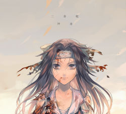 Rule 34 | 10s, 1girl, blood, blood on clothes, blood on face, brown hair, headband, jintsuu (kancolle), jintsuu kai ni (kancolle), kantai collection, long hair, looking at viewer, lor968, portrait, profile, serious, solo, torn clothes