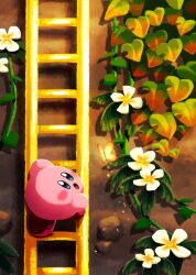 Rule 34 | :o, aruco co, blue eyes, blush, blush stickers, bug, butterfly, climbing ladder, commentary request, flower, highres, insect, kirby, kirby (series), ladder, leaf, looking to the side, nintendo, no humans, open mouth, plant, solo, vines, white flower, yellow butterfly, yellow flower