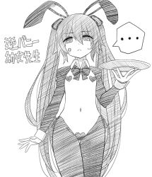 ... 1girl anger_vein animal_ears greyscale heart_pasties holding holding_plate long_hair long_sleeves looking_at_viewer meme_attire monochrome navel original pasties plate rabbit_ears reverse_bunnysuit reverse_outfit shrug_(clothing) simple_background small_sweatdrop solo spoken_ellipsis sweat twintails very_long_hair watarui white_background