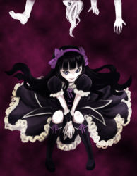 Rule 34 | alice (yu-gi-oh!), black hair, boots, colored skin, doll chimera, doll joints, dress, duel monster, gothic lolita, hair ribbon, joints, lolita fashion, purple theme, ribbon, white skin, yu-gi-oh!, yu-gi-oh! gx