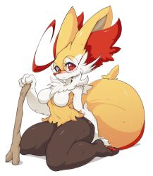 Rule 34 | 10s, 1girl, ahoge, animal ear fluff, animal ears, animal nose, bespectacled, blush, body fur, braixen, breasts, creatures (company), fox ears, freckles, furry, furry female, game freak, gen 6 pokemon, glasses, huge ahoge, large breasts, nintendo, no nipples, nude, pokemon, pokemon (creature), pokemon xy, red eyes, round eyewear, sitting, slugbox, snout, solo, stick, tail, thick thighs, thighs, wariza