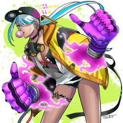 Rule 34 | 1girl, absurdres, breasts, cleavage, dark skin, green eyes, hat, highres, isla (kof), leg tattoo, long hair, official art, ponytail, short shorts, shorts, snk, solo, tattoo, the king of fighters, the king of fighters xv