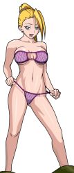 Rule 34 | 1girl, adjusting clothes, adjusting swimsuit, bikini, blonde hair, blue eyes, blush, breasts, cleavage, collarbone, earrings, flowerinhell, highres, jewelry, large breasts, long hair, looking at viewer, naruto, naruto (series), open mouth, pink bikini, ponytail, smile, solo, standing, swimsuit, teeth, transparent background, yamanaka ino