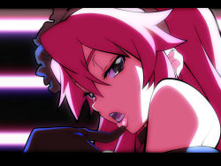 Rule 34 | 00s, 1girl, absurdres, black eyes, finger to mouth, gloves, hairband, highres, idol, letterboxed, lips, long hair, maid, naughty face, pieces of sweet stars, pink hair, ponytail, red hair, solo, teeth, tengen toppa gurren lagann, yoko littner