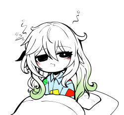 Rule 34 | 1girl, absurdres, alternate costume, black eyes, commentary request, contemporary, genshin impact, green hair, hair down, highres, korean commentary, long hair, multicolored hair, nahida (genshin impact), pajamas, saliva, simple background, solo, uncolorcube, waking up, white background, white hair