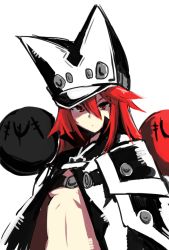 Rule 34 | 1girl, alternate color, alternate skin color, belt bra, breasts, cape, cosplay, creature, guilty gear, guilty gear 2, guilty gear xrd, hat, high collar, kaname nagi, ramlethal valentine, ramlethal valentine (cosplay), red eyes, red hair, small breasts, solo, valentine (guilty gear)