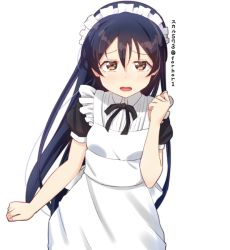 Rule 34 | 1girl, apron, blue hair, blush, frills, hair between eyes, long hair, looking at viewer, love live!, love live! school idol festival, love live! school idol project, maid, maid apron, maid headdress, open mouth, puffy sleeves, short sleeves, simple background, skull573, solo, sonoda umi, white background, yellow eyes