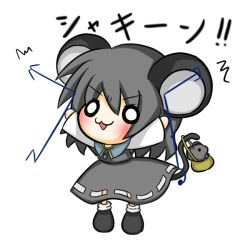 Rule 34 | 1girl, :3, animal ears, basket, blush, chibi, crystal, dowsing rod, grey hair, jewelry, mouse (animal), mouse ears, mouse tail, nazrin, o o, open mouth, pendant, ritateo, short hair, tail, touhou, translation request