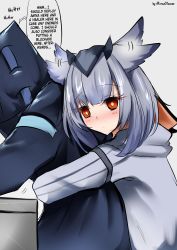 Rule 34 | absurdres, arknights, blush, commentary, doctor (arknights), english commentary, highres, hug, kokihanada, ptilopsis (arknights), tagme, translated