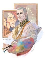 Rule 34 | 1boy, artist name, dated, drawing, ge&#039;els, grey hair, isist, male focus, paintbrush, pointy ears, simple background, solo, the witcher (series), the witcher 3, white background, yellow eyes