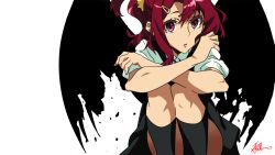 Rule 34 | 10s, 1girl, crying, kiznaiver, looking at viewer, parted lips, pink eyes, red hair, ruilui, signature, sitting, solo, takashiro chidori, tears, wings