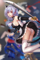 Rule 34 | 3girls, animal ears, apron, ass, backless dress, backless outfit, bell, black dress, blue hair, breasts, broom, broom riding, cat ears, cat tail, detached sleeves, dress, earrings, hair ribbon, halterneck, hat, highres, hua-j, jewelry, jingle bell, katana, lace, lace-trimmed dress, lace trim, long sleeves, looking at viewer, looking back, magic, maid, maid headdress, medium breasts, mole, mole under eye, multiple girls, no bra, open mouth, orange hair, original, panties, red eyes, red ribbon, ribbon, robe, robot, sheath, short hair, sideboob, solo focus, stud earrings, sword, tail, thighhighs, underwear, waist apron, weapon, white legwear, white panties, witch, witch hat