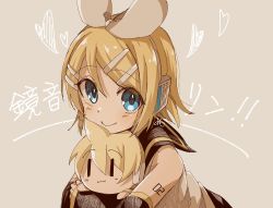 Rule 34 | bad id, bad twitter id, bare shoulders, black collar, black sleeves, blonde hair, blue eyes, bow, character doll, character name, collar, commentary, detached sleeves, doll, hair bow, hair ornament, hairclip, headphones, heart, holding, holding doll, kagamine len, kagamine rin, leaning forward, looking at viewer, nuko 0108, sailor collar, school uniform, shirt, short hair, shoulder tattoo, sleeveless, sleeveless shirt, smile, spiked hair, swept bangs, tattoo, translated, upper body, vocaloid, white bow, white shirt, | |