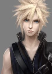 Rule 34 | 00s, 1990s (style), 1boy, absurdres, ask (askzy), bad id, bad pixiv id, blonde hair, blue eyes, cloud strife, final fantasy, final fantasy vii, final fantasy vii advent children, grey background, highres, male focus, retro artstyle, simple background, solo, spiked hair, upper body
