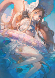 Rule 34 | 1girl, abigail williams (fate), abigail williams (swimsuit foreigner) (fate), abigail williams (swimsuit foreigner) (third ascension) (fate), absurdres, bare shoulders, bikini, blonde hair, blue eyes, bonnet, bow, breasts, fate/grand order, fate (series), fish, forehead, hair bow, highres, innertube, long hair, maccha (mochancc), miniskirt, navel, parted bangs, sidelocks, skirt, small breasts, solo, swim ring, swimsuit, very long hair, white bikini, white bow, white headwear