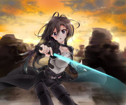 10s 1boy armor black_eyes black_hair breastplate energy_sword fingerless_gloves gloves kirito kirito_(sao-ggo) long_hair sword sword_art_online tachibana_tou trap weapon