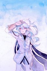 Rule 34 | 10s, bishounen, long hair, male focus, mikleo (tales), official alternate costume, open mouth, ponytail, solo, tales of (series), tales of zestiria, uhiha318, white hair
