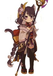 Rule 34 | 1girl, aged down, animal ears, black thighhighs, blush, braid, cat ears, cat tail, child, closed mouth, dot mouth, genshin impact, hair ornament, holding, holding weapon, iwashi (iwashi008), japanese clothes, long hair, obi, purple eyes, raiden shogun, sash, simple background, single braid, solo, standing, tail, thighhighs, very long hair, weapon, white background, wide sleeves