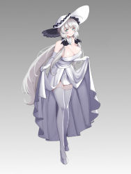 Rule 34 | 1girl, ahoge, azur lane, bare shoulders, blue eyes, breasts, cleavage, closed mouth, clothes lift, dress, dress lift, elbow gloves, full body, gloves, hair ribbon, hat, highres, illustrious (azur lane), lace trim, large breasts, lifting own clothes, long hair, looking at viewer, ribbon, smile, solo, standing, strapless, strapless dress, sun hat, thighhighs, tress ribbon, tri tails, very long hair, white dress, white gloves, white hair, white thighhighs, z-jun.dd-zhong