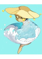 Rule 34 | 1other, a a2001214, blue background, brown headwear, character request, commentary request, copyright request, hat, letterboxed, shaded face, simple background, water, waves, yellow eyes