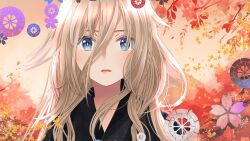 Rule 34 | 1girl, alternate costume, alternate hairstyle, black kimono, blonde hair, blue eyes, cherry blossoms, hair between eyes, highres, ia (vocaloid), japanese clothes, kimono, long hair, long sleeves, looking at viewer, messy hair, open mouth, pink pupils, ponta (poqpon), solo, very long hair, vocaloid