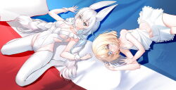 Rule 34 | + +, 2girls, animal ears, artist name, azur lane, blonde hair, blue eyes, braid, breasts, chinese commentary, choker, cleavage, collarbone, commentary request, covered navel, dated, dated commentary, eyepatch, fake animal ears, feet, french flag, grey hair, highres, le malin (azur lane), le malin (listless lapin) (azur lane), le terrible (azur lane), le terrible (silence slumber and solace) (azur lane), leotard, long hair, looking at viewer, low twin braids, lying, mixed-language commentary, multiple girls, no shoes, nontraditional playboy bunny, official alternate costume, on back, on side, pantyhose, parted lips, partial commentary, rabbit ears, shirt, short hair, siblings, sisters, skirt, small breasts, thunder-35, toes, twin braids, very long hair, white choker, white leotard, white pantyhose, white shirt, white skirt, wrist cuffs
