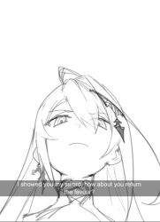 Rule 34 | 1girl, ahoge, angry, dasdokter, elizabeth rose bloodflame, english text, frown, holojustice, hololive, hololive english, huge ahoge, i showed you my dick please respond (meme), long hair, looking at viewer, meme, monochrome, simple background, sketch, solo, virtual youtuber, white background