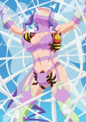 Rule 34 | armpits, arms at sides, arms up, belt, bikini, blush, bra, bra lift, breasts, bug, butterfly hair ornament, butterfly wings, butterfly wings gauntlets, cleavage, clothing aside, digimon, digimon (creature), digimon frontier, facial mark, fairimon, garter straps, gauntlets, hair ornament, highres, insect wings, large breasts, licking, lingerie, long hair, navel, otokamu, panties, panties aside, purple bikini, purple bra, purple hair, purple panties, silk, spider, spider web, stuck, surprised, sweat, sweatdrop, swimsuit, thighhighs, tongue, tongue out, underwear, visor (armor), wings